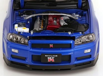 KK Scale 2001 Nissan Skyline GT-R R34 V-Spec II w/ Gold BBS Bayside Blue 1:12