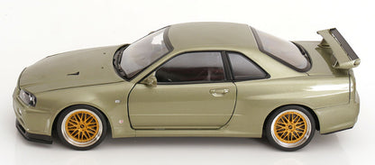 KK Scale 2001 Nissan Skyline GT-R R34 V-Spec II w/ Gold BBS Jade Green Metallic 1:12