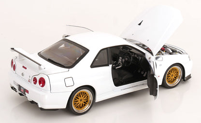 KK Scale 2001 Nissan Skyline GT-R R34 V-Spec II w/ Gold BBS White 1:12