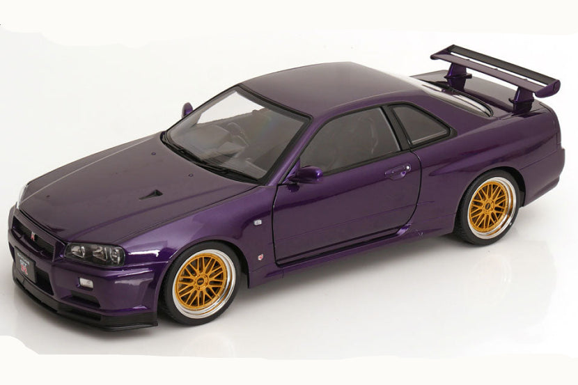 KK Scale 2001 Nissan Skyline GT-R R34 V-Spec II w/ Gold BBS Midnight Purple 1:12