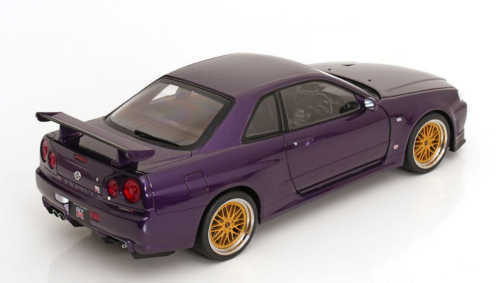 KK Scale 2001 Nissan Skyline GT-R R34 V-Spec II w/ Gold BBS Midnight Purple 1:12