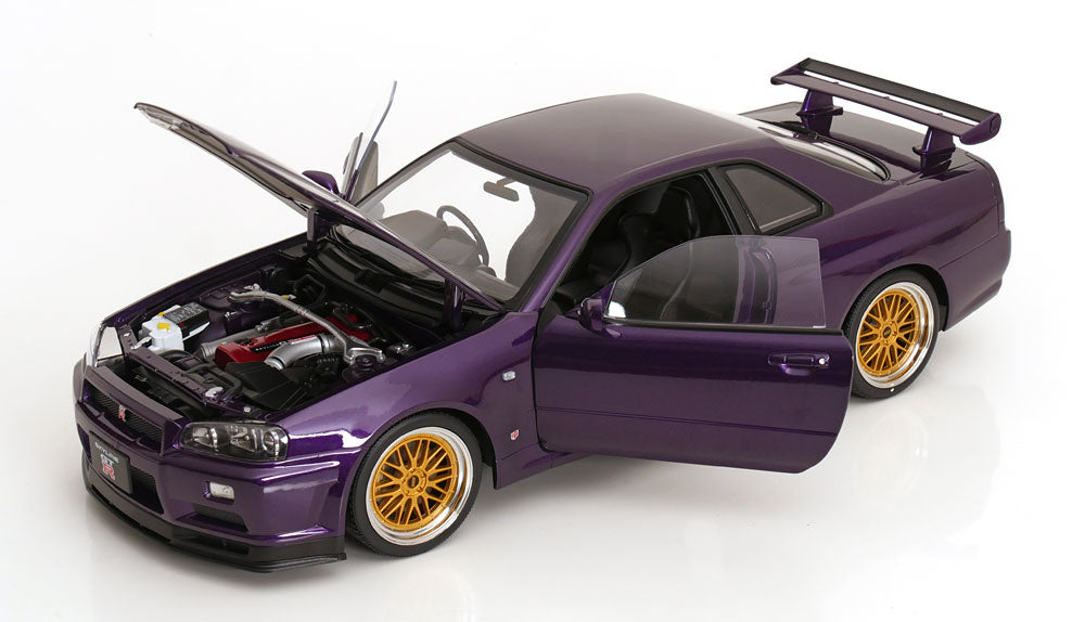 KK Scale 2001 Nissan Skyline GT-R R34 V-Spec II w/ Gold BBS Midnight Purple 1:12