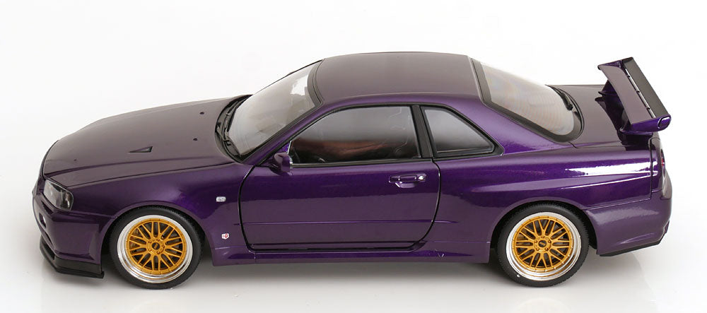KK Scale 2001 Nissan Skyline GT-R R34 V-Spec II w/ Gold BBS Midnight Purple 1:12