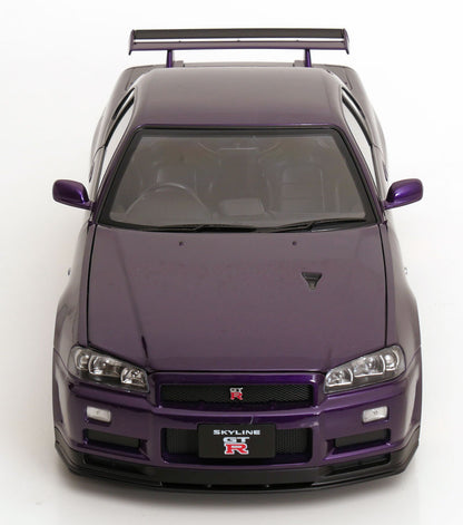 KK Scale 2001 Nissan Skyline GT-R R34 V-Spec II w/ Gold BBS Midnight Purple 1:12