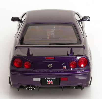 KK Scale 2001 Nissan Skyline GT-R R34 V-Spec II w/ Gold BBS Midnight Purple 1:12