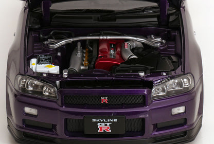 KK Scale 2001 Nissan Skyline GT-R R34 V-Spec II w/ Gold BBS Midnight Purple 1:12