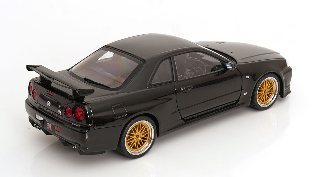 KK Scale 2001 Nissan Skyline GT-R R34 V-Spec II w/ Gold BBS Black 1:12