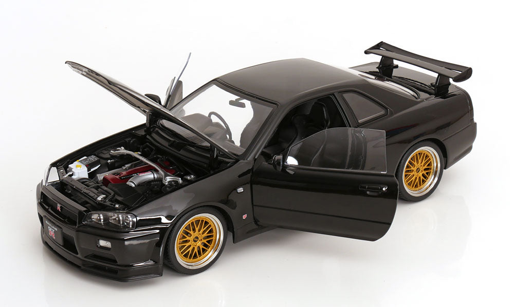 KK Scale 2001 Nissan Skyline GT-R R34 V-Spec II w/ Gold BBS Black 1:12