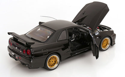 KK Scale 2001 Nissan Skyline GT-R R34 V-Spec II w/ Gold BBS Black 1:12