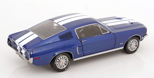 KK Scale 1968 Ford Mustang GT Fastback Blue w/ White Stripes 1:12