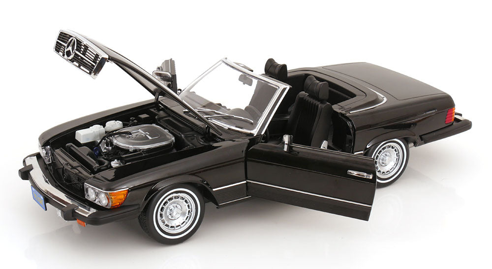 KK Scale 1985 Mercedes-Benz S Class 450 SL (R107) Convertible (American Gigilo) Black Metallic 1:12
