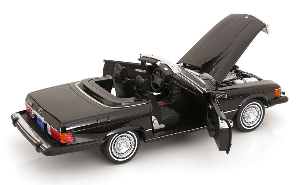 KK Scale 1985 Mercedes-Benz S Class 450 SL (R107) Convertible (American Gigilo) Black Metallic 1:12