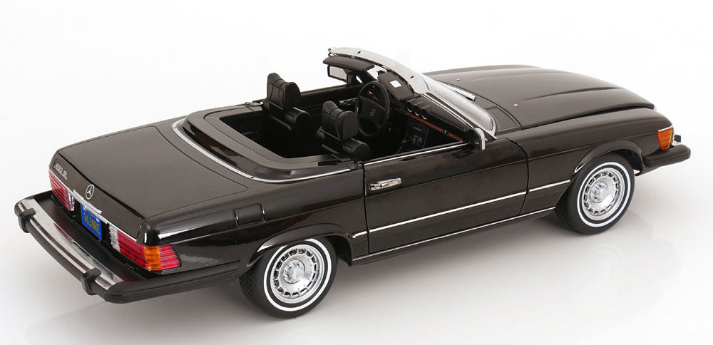 KK Scale 1985 Mercedes-Benz S Class 450 SL (R107) Convertible (American Gigilo) Black Metallic 1:12