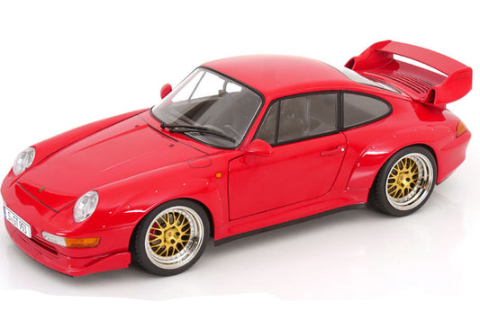 KK Scale 1996 Porsche 911 993 GT2 w/ Gold BBS Wheels Guards Red 1:12