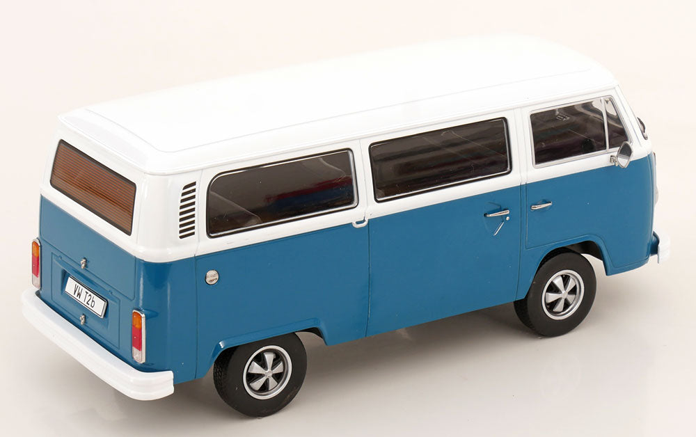 KK Scale 1972 Volkswagen T2b Minibus (Fuchs Wheels) Blue & White 1:18