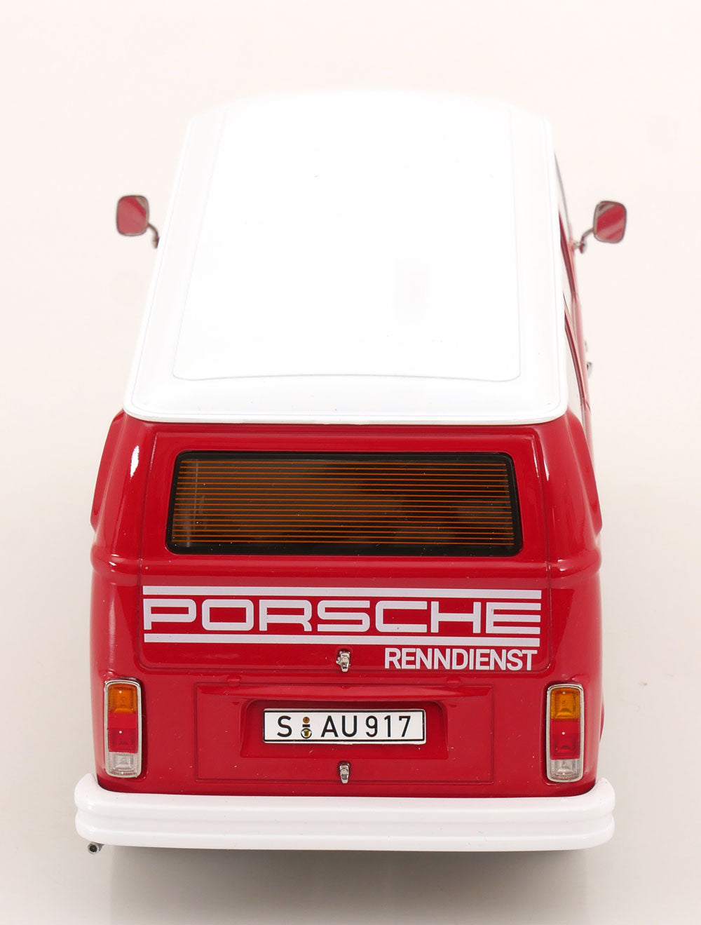 KK Scale 1972 Volkswagen T2b Minibus Porsche Renndienst Red 1:18