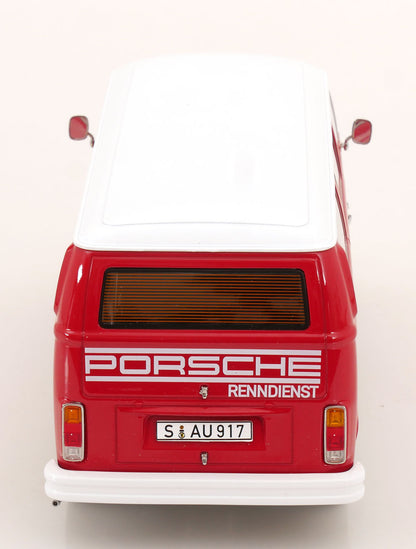 KK Scale 1972 Volkswagen T2b Minibus Porsche Renndienst Red 1:18
