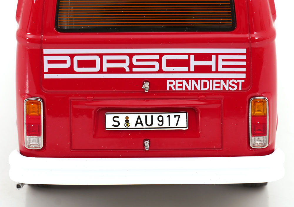 KK Scale 1972 Volkswagen T2b Minibus Porsche Renndienst Red 1:18
