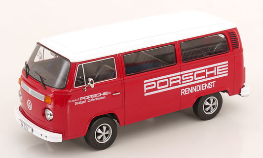 KK Scale 1972 Volkswagen T2b Minibus (Fuchs Wheels) Porsche Renndienst Red 1:18