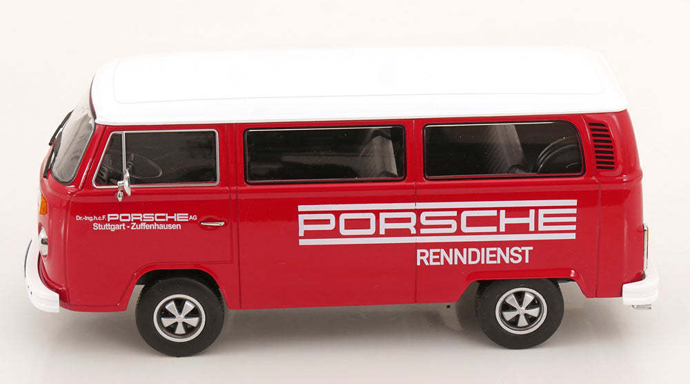 KK Scale 1972 Volkswagen T2b Minibus (Fuchs Wheels) Porsche Renndienst Red 1:18