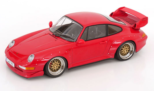 KK Scale 1996 Porsche 911 993 GT2 w/ Gold BBS Wheels Guards Red 1:18