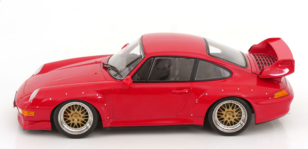 KK Scale 1996 Porsche 911 993 GT2 w/ Gold BBS Wheels Guards Red 1:18