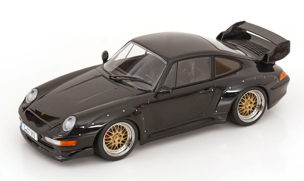KK Scale 1996 Porsche 911 993 GT2 w/ Gold BBS Wheels Black 1:18