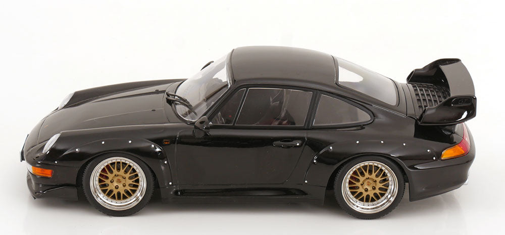 KK Scale 1996 Porsche 911 993 GT2 w/ Gold BBS Wheels Black 1:18