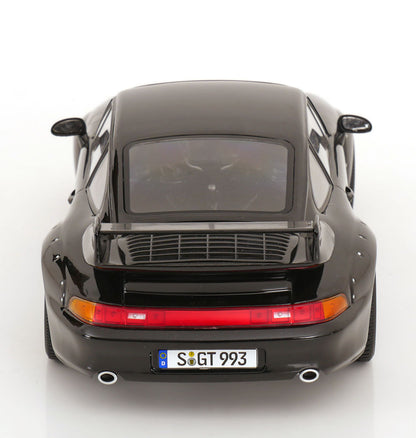 KK Scale 1996 Porsche 911 993 GT2 w/ Gold BBS Wheels Black 1:18