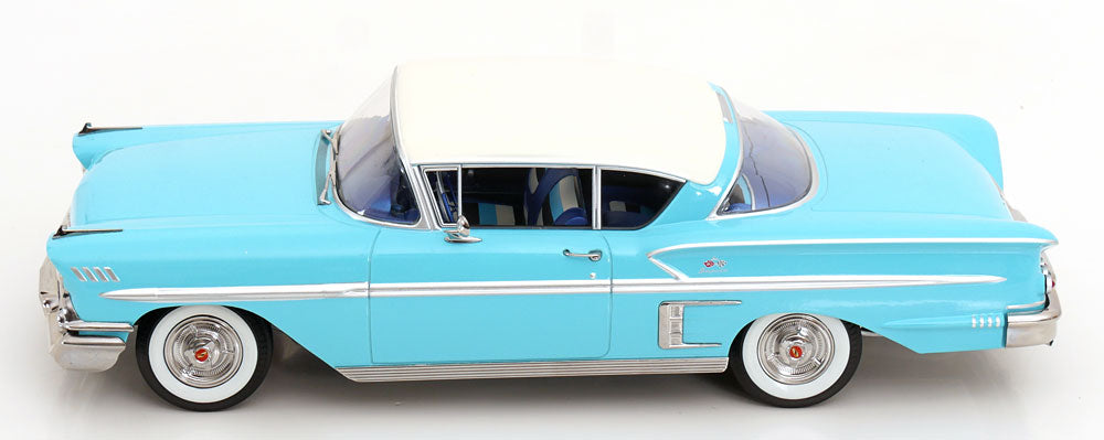 KK Scale 1958 Chevrolet Bel Air Impala Coupe Light Blue & Cream 1:18