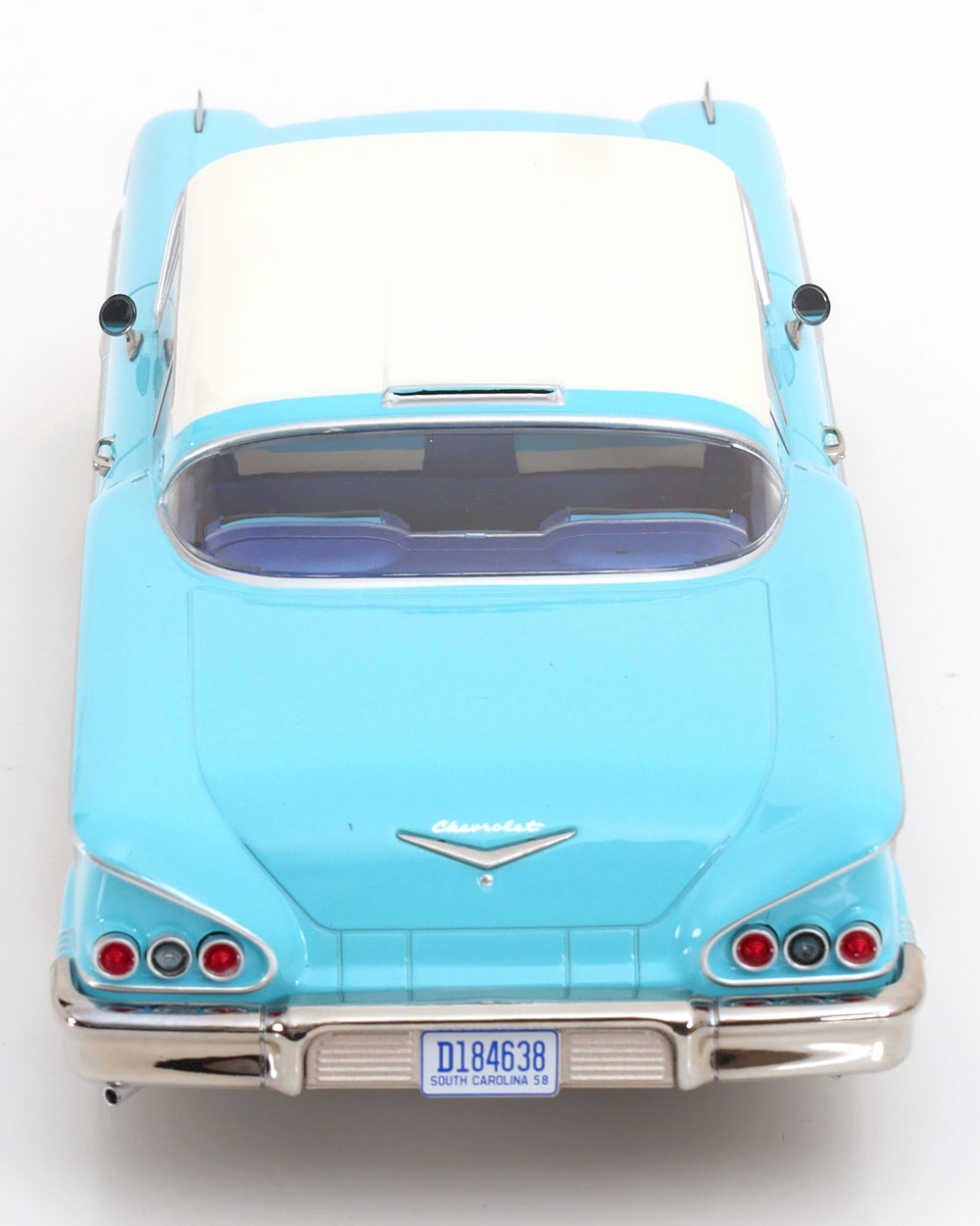 KK Scale 1958 Chevrolet Bel Air Impala Coupe Light Blue & Cream 1:18