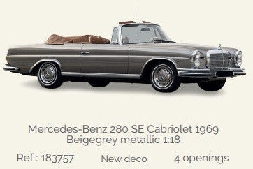 Norev 1969 Mercedes-Benz 280 SE W111 Cabriolet Beige Grey Metallic 1:18