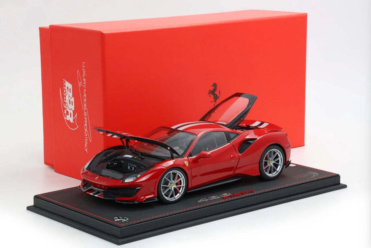 BBR Ferrari 488 Pista Rosso Corsa (Red) w/ Stripe 1:18 LUXURY PACK