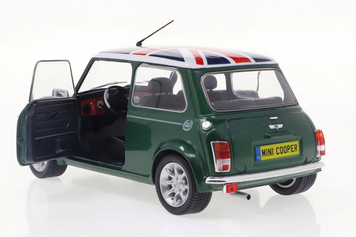 Solido 1997 Mini Cooper Sport British Racing Green & Flag 1:18