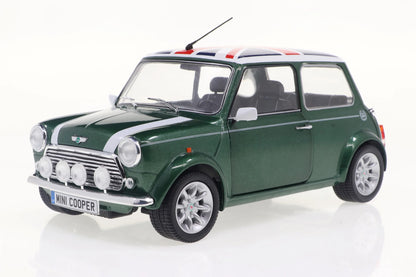 Solido 1997 Mini Cooper Sport British Racing Green & Flag 1:18