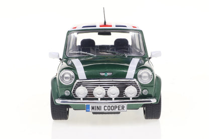 Solido 1997 Mini Cooper Sport British Racing Green & Flag 1:18