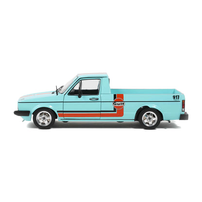 Solido 1982 Volkswagen MK 1 Caddy Pickup Oil Service Gulf Livery Blue 1:18