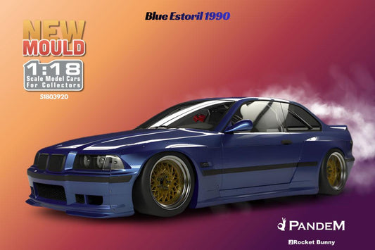 Solido 1990 BMW E36 Coupe M3 Pandem Rocket Bunny Blue Estoril 1:18