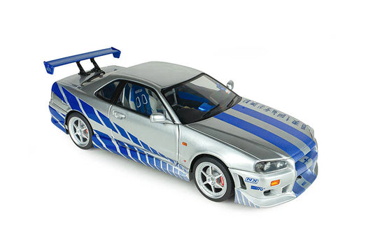 Solido 2001 Nissan Skyline GT-R (R34) Coupe "2 Fast 2 Furious" Silver & Blue 1:18