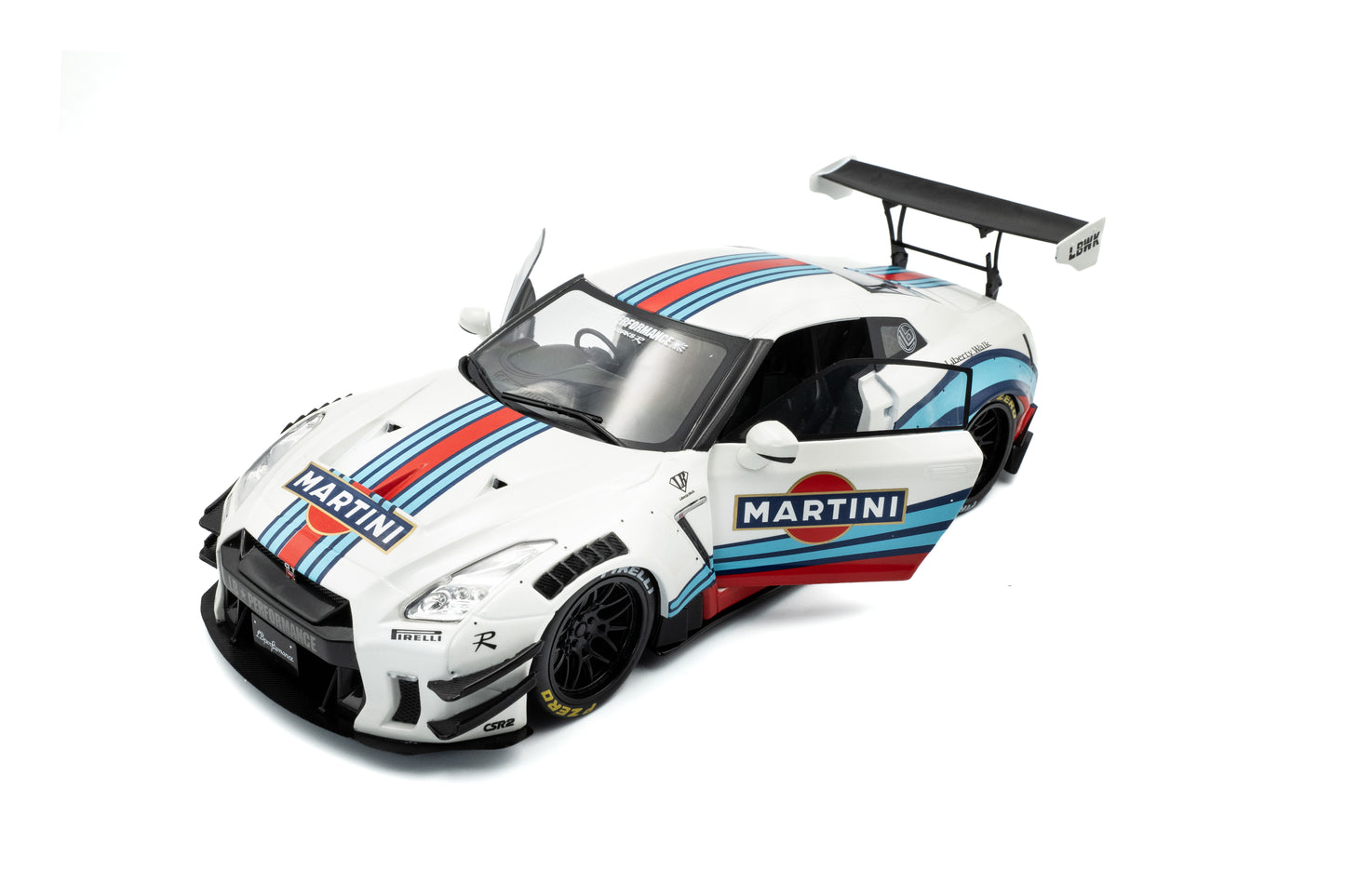 Solido 2024 Nissan GT-R (R35) W/ Liberty Walk Body Kit 2.0 Martini White 1:18