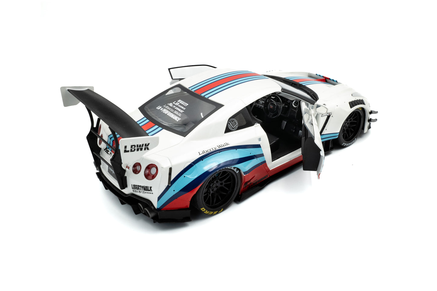 Solido 2024 Nissan GT-R (R35) W/ Liberty Walk Body Kit 2.0 Martini White 1:18
