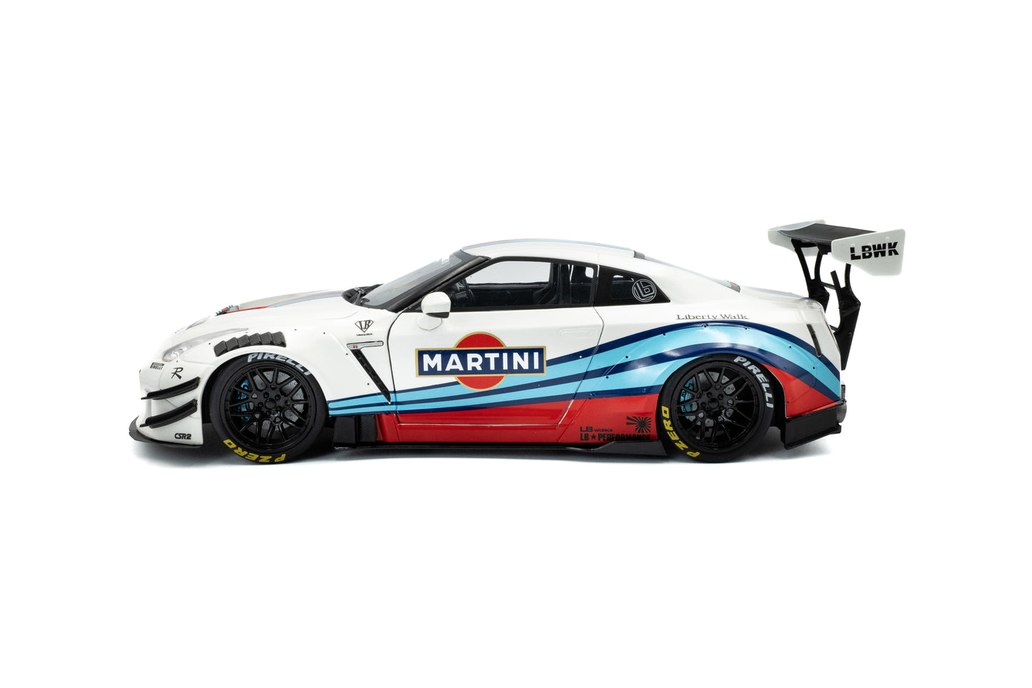 Solido 2024 Nissan GT-R (R35) W/ Liberty Walk Body Kit 2.0 Martini White 1:18
