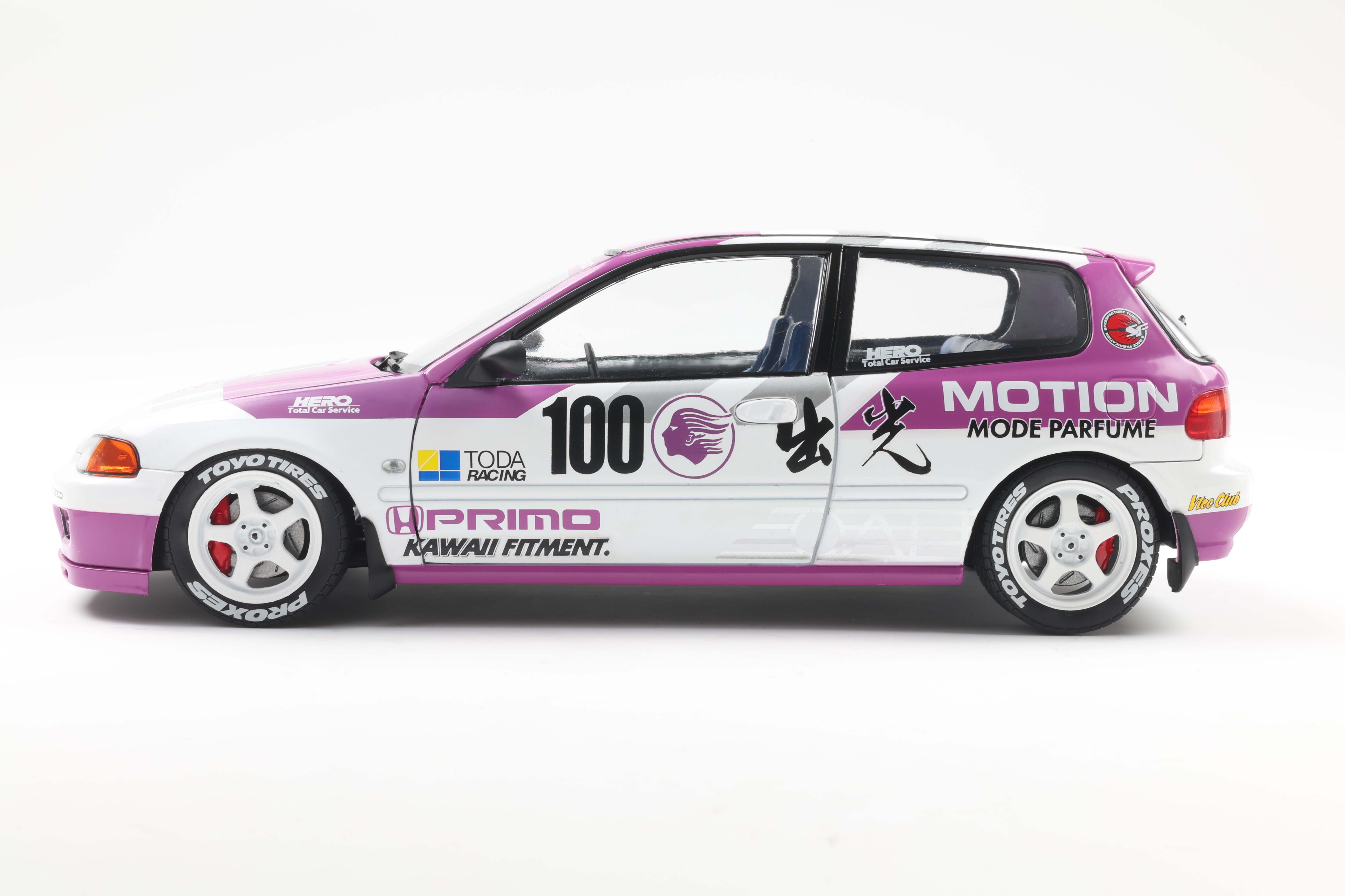 え*み様 16 Year Old 1990 Vintage Limited Ed Solido 1991 Honda Civic EG6 Hatchback Kaido Racer White Purple 1