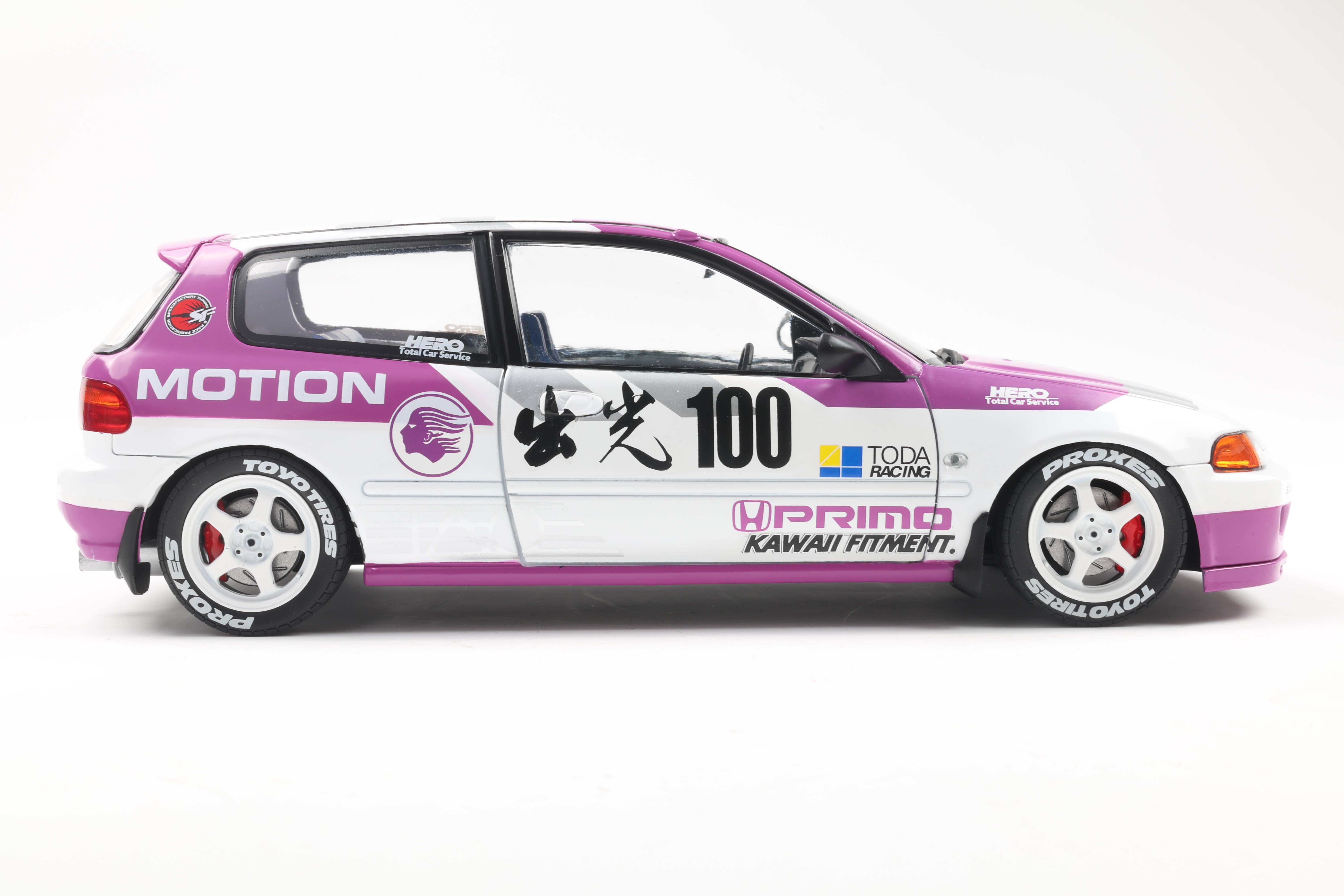Solido 1991 Honda Civic EG6 Hatchback Kaido Racer White Purple 1