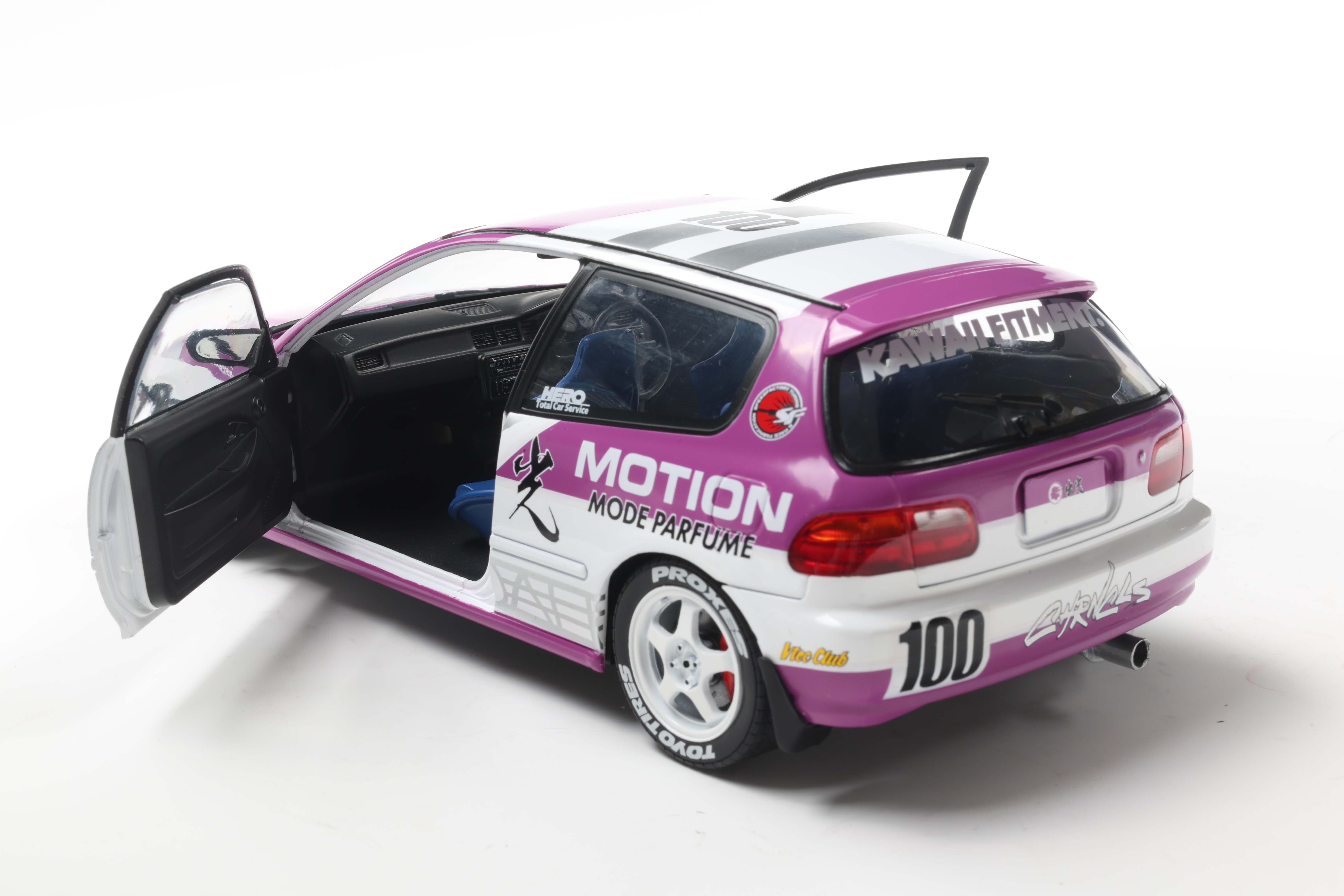 え*み様 16 Year Old 1990 Vintage Limited Ed Solido 1991 Honda Civic EG6 Hatchback Kaido Racer White Purple 1