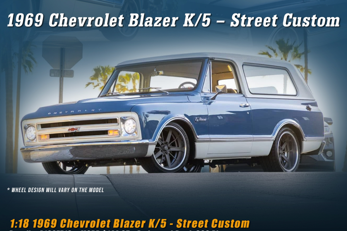 Acme 1969 Chevrolet Blazer K5 Street Custom Slammed Blue & White 1:18