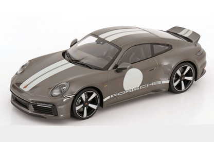 Minichamps 2022 Porsche 911 992 Sport Classic Grey w/ Roundel and White Stripes 1:18 SEALED