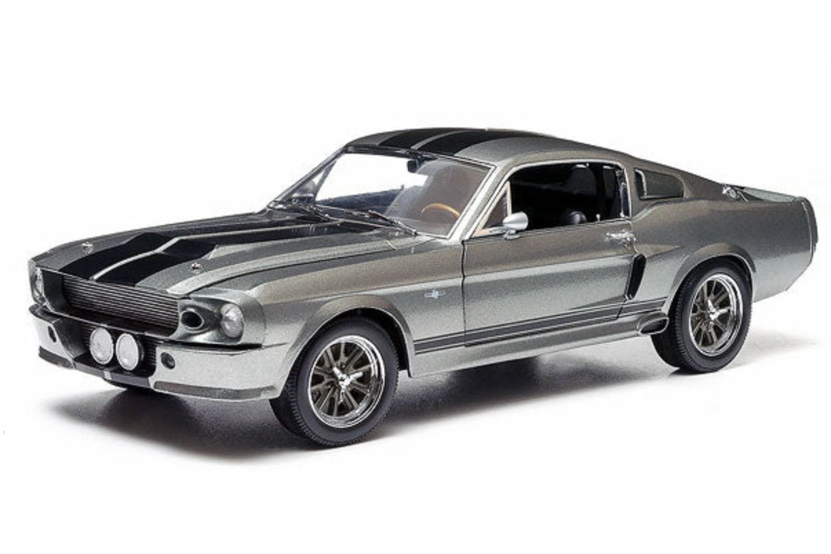 Eleanor Gone in 60 Seconds diecast 1:18 Silver muscle car with black stripes on a white background