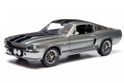 Eleanor Gone in 60 Seconds diecast 1:18 Silver muscle car with black stripes on a white background