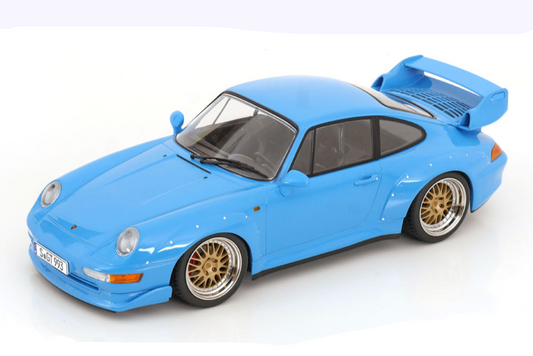 KK Scale 1996 Porsche 911 993 GT2 w/ Gold BBS Wheels Riviera Blue 1:18